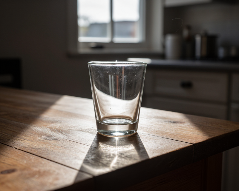 Empty glass in a British kitchen