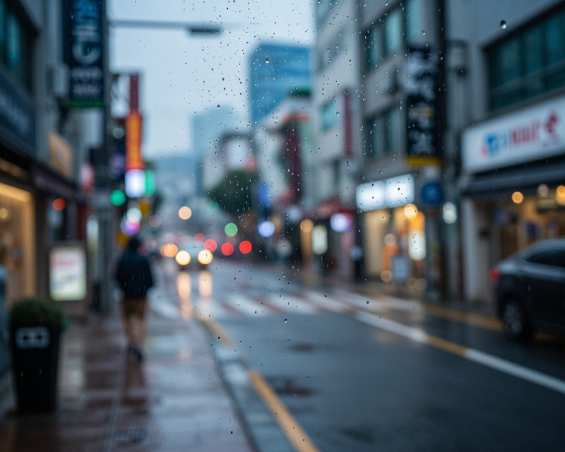 Rainy Seoul Urban Scene