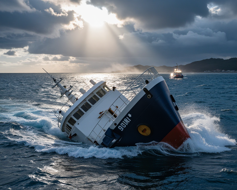Cinematic maritime rescue scene in Busan